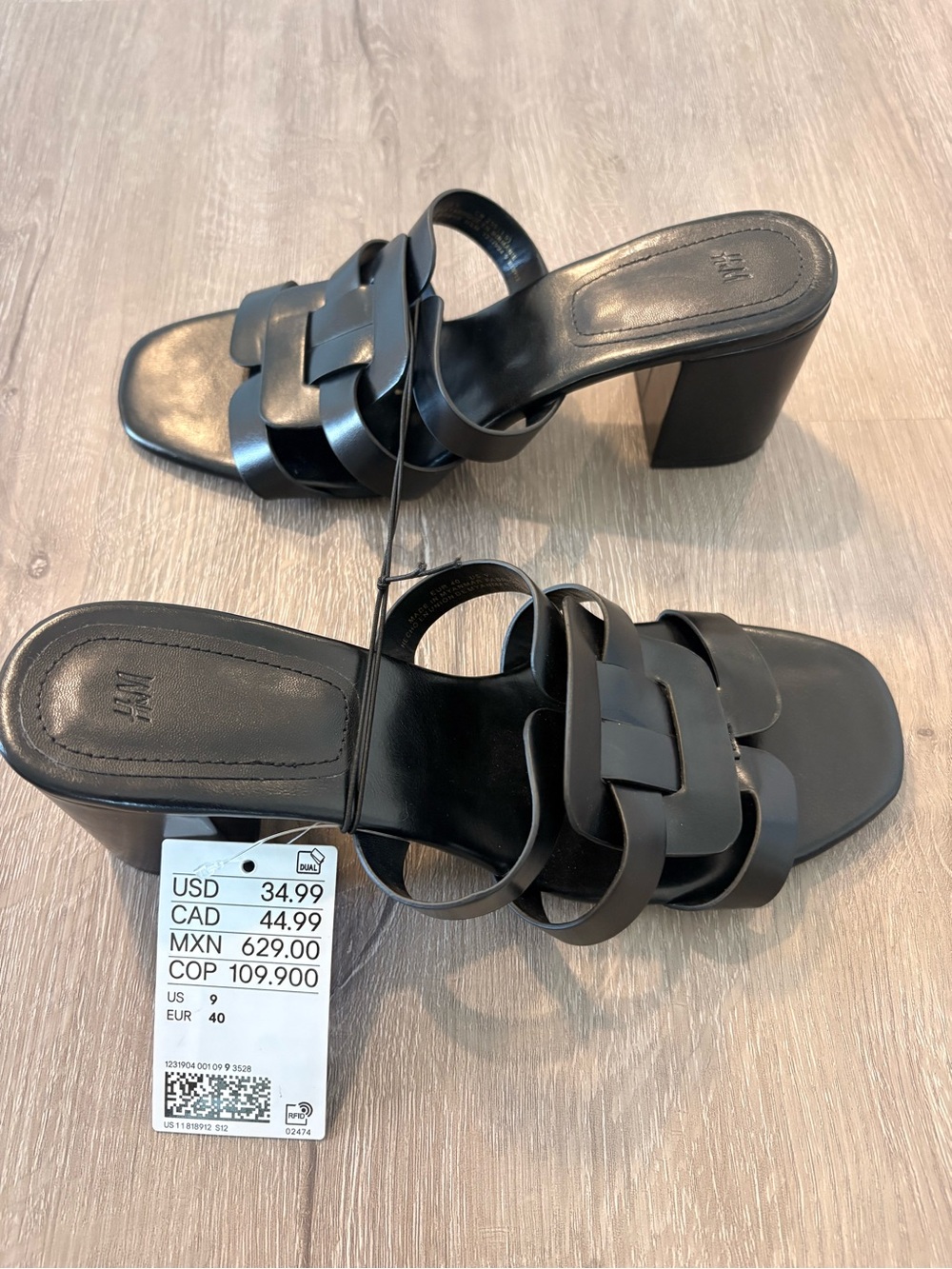 Women's H&M Black Block Heel Slide Sandals